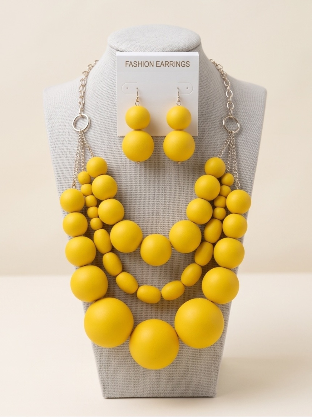 Yellow Statement Beaded Necklace & Earrings Set